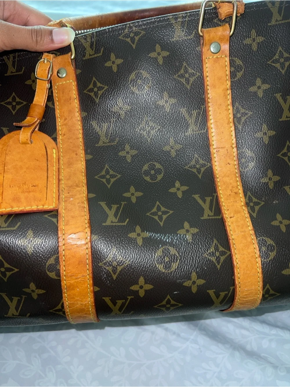 Louis Vuitton Brown Monogram Duffel with Tan Leather Trim